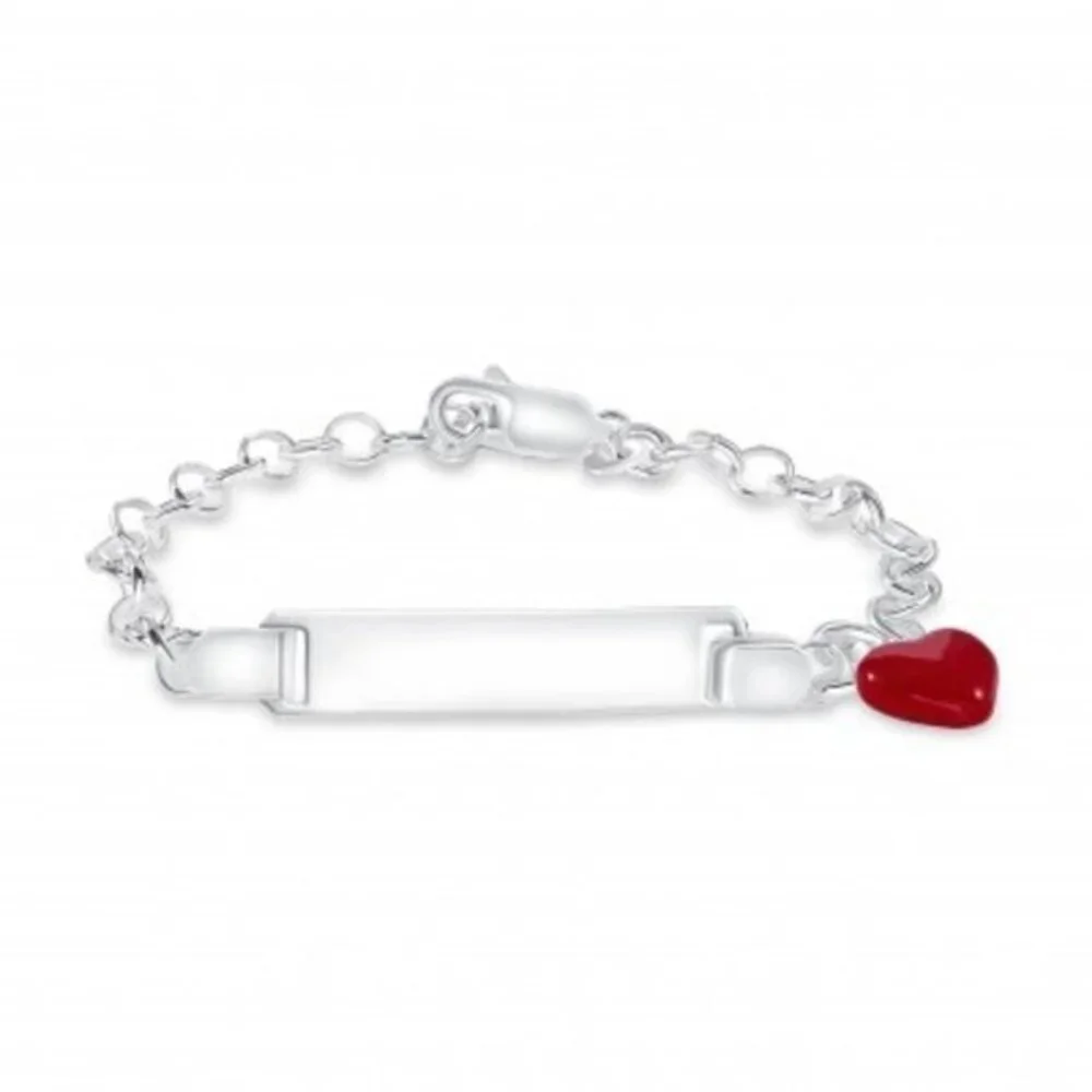 925 SILVER KIDS ID RED ENAMEL HEART BRACELET 6.25